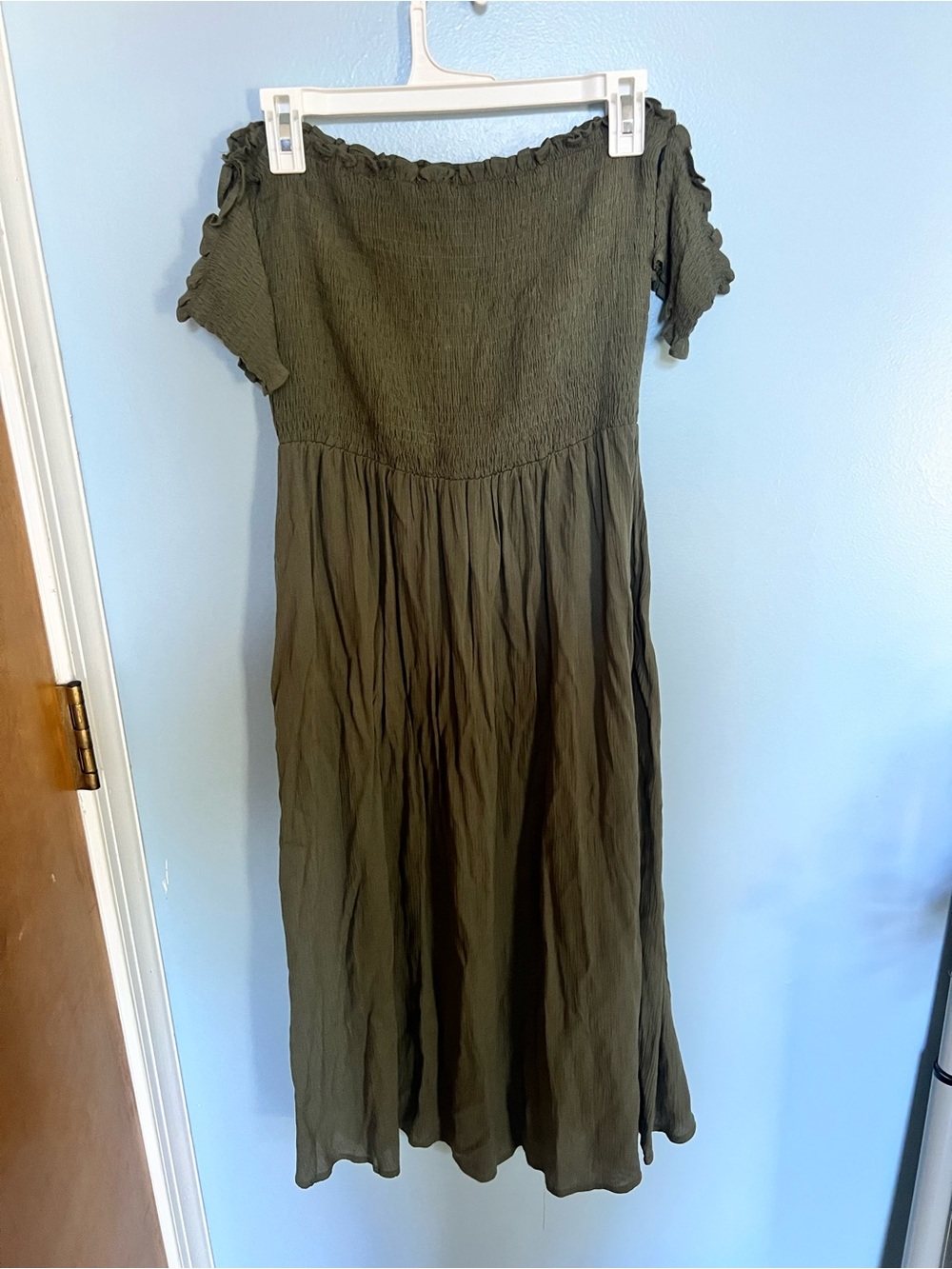 Lulu's Olive Green Off-Shoulder Midi Dress